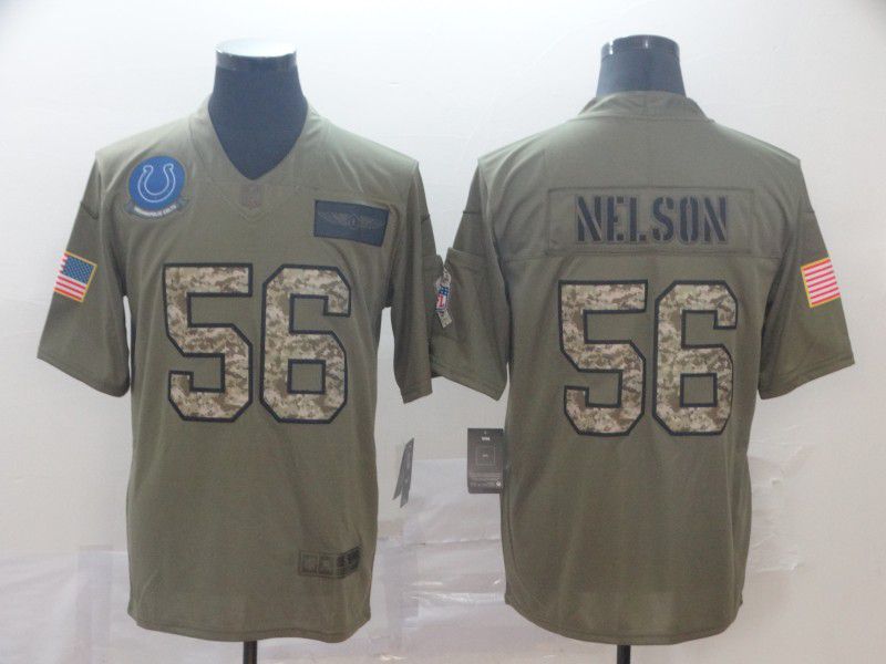 Men Indianapolis Colts #56 Nelson Nike 2019 Olive Camo Salute to Service Limited NFL Jerseys